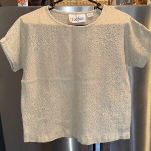 Toofan Beige Tan textured TUNIC boxy shirt short sleeve pullover Minimalist Med